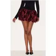 Wine Satin Elasticated Waistband Mini Puffball Skirt, Dark Plum