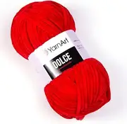 [Yarn Art] Dolce Yarn 100% MicroPolyester Velvet Blanket Amigurumi Super Bulky :6 Baby Chenille Yarn (1 Skein, 748-RED)