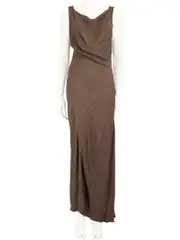 Brown Draped Cowl Neck Maxi Dress
