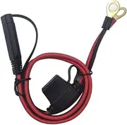 Battery Charging Cable Ring Terminal Wiring Harness 2-Pin Quick Disconnect Plug SAE Battery Extension Cable 12V- 24V With10A Fused 2 Feet 16AWG Gauge Copper Wire for Motorcycle 1 Pack
