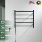 Black Wall Mounted Heated Towel Rack Rail 5 Rungs 304 Stainless Steel Round