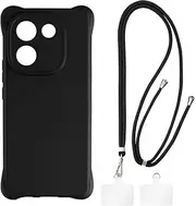 Shantime Case and Crossbody Lanyard Set Compatible with Vivo iQOO Z9S Pro 5G, Adjustable Anti Theft Neck Strap with Metal Buckles and 2 Patches(Black Case + Black Lanyard)