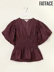 FatFace Arabella Claret Puff Sleeve Top (AL1859) | $150