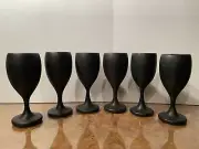 Vintage Dave Auld Ebonized Wood Footed Wine Glass Large Haiti Artist Set Of 6