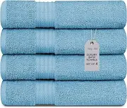Bath Towels Set of 4 - Super Soft Cotton Towels for Bathroom | Quick Dry Bathroom Towels | Norwood Solid Dobby | Bath Towels 27x54-Light Blue