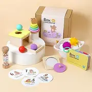 EERKEOD Montessori Toys for Babies 6-9 Months 7 in 1 Wooden Sensory Baby Toy Set with Multi Sensory Ball,Object Performance Box, Stacking & Nesting Rings - Newborn Baby Boy Girl Gift