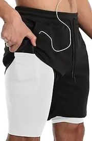 [JWJ] Men's 2 in 1 Workout Running Shorts 7 Inch Lightweight Athletic Gym Shorts with Compression Liner