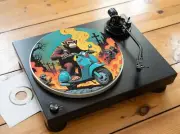 Mod Scooter Monkey Felt Record Player Turntable Slipmat Mat, Rockabilly Soul