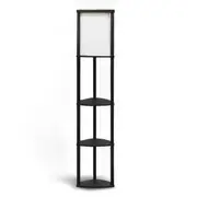 Wood Etagere Floor Lamp in Tripod Shape 3 Wooden Shelves