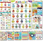 Sproutbrite Educational Posters for Toddlers - Classroom Decorations - Kindergarten Homeschool Supplies Materials - Preschool Learning Decor - ABC Poster - 11 Charts for Distance Learning