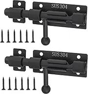Slide Bolt Gate Latch, 2 Pack 4 Inch 304 Stainless Steel Barrel Bolt Latch with 8 mm Padlock Hole, 10 mm Bolt Heavy Duty Black Sliding Latch Lock