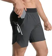[BROKIG] Men's Inpocket Gym Shorts, Lightweight Workout Sport Shorts with Split Leg, Quick Dry
