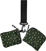 [GuoChe] Women's Coin Pouches Card Holder Happy Halloween Green Cartoon Small Detachable Money Organizers with Keychain for Men Women 2 Packs, Happy Halloween108, 4.13" x 3.51" & 4.13" x 4.13", Retro