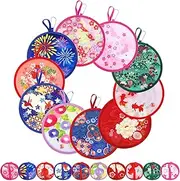 Acshio 10 Pieces Japanese Foldable Fan, Summer Collapsible Hanheld Fans, Portable Round Folding Fan, Flower Festival Decor Pocket Flying Disc Fan for Wedding Party Favors