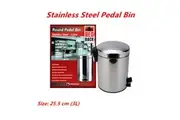3L 25.5cm Stainless Steel Pedal Rubbish Bin w Handle Trash Waste Garbage Can Metal Stylish