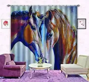 3D Two horses 3 Blockout Photo Curtain Printing Curtains Drapes Fabric Window AU