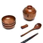 Rice Bowl Sturdy Container Noodle Rice Cereal Natural Grain Wood Bowl Solid