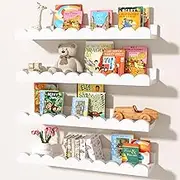 MZJZBN Nursery Book Shelves for Wall,Kids' Bookshelf Set of 4,White Floating Bookshelves for Kids Room, Wall Mounted Storage Shelves for Baby, Toddler Bedroom, Playroom, Nursery Decor for Kids Room