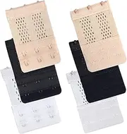 [Generic] Heatunk Adjustable Women's Bra Extender Set - 6 Elastic Extension Straps in White, Black, and Apricot - Lingerie Bra Extenders (3 Hooks)