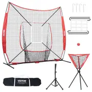 VEVOR 7x7 Baseball Softball Practice Net, Portable Baseball Training Net for Hitting Catching Pitching, Backstop Baseball Equipment with Bow Frame, Ca