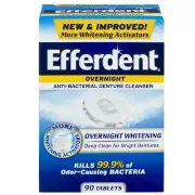 Efferdent Retainer Cleaner Denture Cleanser 90 Tablets, Overnight Whitening