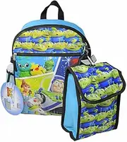 Disney Buzz Lightyear 16" Backpack 5pc Set with Lunch Kit, Bottle, Keychain & Carabiner, Green, Large, Backpack