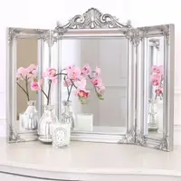 在飛比找ETMall東森購物網優惠-復古梳妝鏡三折鏡歐式臥室桌面折疊化妝鏡臺式三面鏡法式雕花鏡