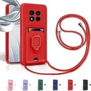 Aithne Case for Xiaomi Redmi Note 14 Pro 5G / Poco X7 5G, Mobile Phone Chain Case, Silicone Mobile Phone Case for Hanging Chain, 360 Degree Ring Holder, Stand Card Slot, Red