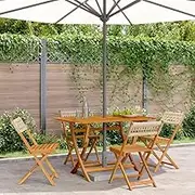 Generic Folding Garden Chairs 4 pcs Beige Poly Rattan and Solid Wood,Furniture,Outdoor Furniture,Outdoor Seating,Outdoor Chairs