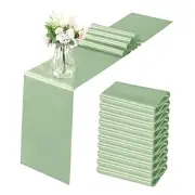 Horbaunal Pack Satin Table Runner x 108 Inch, Smooth Table 12 Sage Green