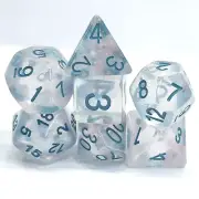 New 7 Piece Polyhedral Winter Walker Sparkle Dice Set With Dice Bag D&D RPG