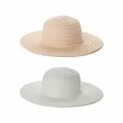 Time and Tru Ladies Floppy Straw Sun Hats 2 pack, White/Natural One Size --RZ2C