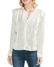 Vince Camuto Womens Collared Ruffle Trim Blouse X-Large Antique White?