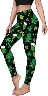 [Eciodci] Women's St. Patrick's Day Shamrock Leggings Green High Waisted Yoga Stretchy Pants Clover Leaves Tights
