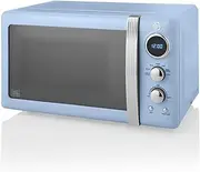 Swan SM22030LBLN Retro LED Digital Microwave with Glass Turntable, 5 Power levels & Defrost Setting, 20L, 800W, Blue