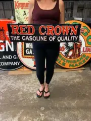 Antique Vintage Old Style Sign Red Crown Gasoline Oil Made USA
