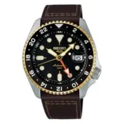 Seiko 5 Sports SBSC020 SKX Sports GMT Automatic Leather Band Men Watch New