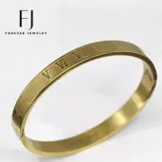 Women's Stainless Steel 6.5" Roman-Numeral,Bangle Bracelet Gold plated + BOX