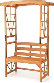 Giantex Garden Arbor with Bench - Wooden Garden Arch Trellis for Climbing Plants Vines, 2-Person Outdoor Bench, 48''W x 75''H Patio Archway for Lawn Wedding Party Ceremony Backyard Decor
