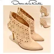 Oscar de la Renta Nude Elkin lasercut heeled booties Suede Eyelet Trim Boots 37