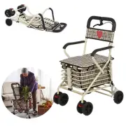 Elderly Shopping Grocery Foldable Cart with Seat Shopping Trolley Scooter Wheels