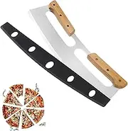 Pizza Cutter Rocker with Double Wooden Handles & Protective Cover, Pizza Knife Cutters, Sharp Stainless Steel Pizza Slicer Wheel, Large Pizza Slicer/Chopper, Essential Kitchen Tool