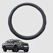 Outback GT Steering Wheel Cover for Ford Ranger 2015-2018 - Microfiber Leather - Breathable - Circle Shape - Odor-Free - Wear & Scratch Resistant - Warm in Winter & Cool in Summer - Black - 38cm