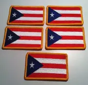 5 PUERTO RICO Flag Patch W/ VELCRO® Brand Fastener Military Gold Emblem #04