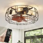 Caged Ceiling Fans with Lights and Remote, Flush Mount Bladeless Ceiling Fan