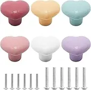 SWZHAI 6 Pcs Glossy Ceramic Cabinet Knobs, Heart Shaped Drawer Dresser Knobs Kitchen Cabinet Pulls Handles, Decorative Cabinet Door Knobs for Furniture Cupboard Closet (Heart Shaped)