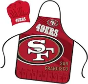 Mojo Licensing San Francisco 49ers Apron Chef Hat Set Full Color Universal Size Tie Back Grilling Tailgate BBQ Cooking Host, Team Color, One size