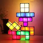Night Light For Kids Stackable LED 7 Colors 3D Puzzles Night Light Induction Interlocking Desk Lamp For Kids Teens Bedroom DIY Tangram Light Blocks Puzzles Lam