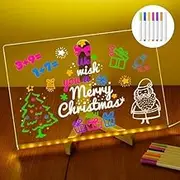 Acrylic LED Note Board with Colors, Acrylic Dry Erase Board with Light, Glowing Acrylic Message Marker Board with Adjustable Stand and 7 Color Pens, Light up Acrylic Dry Erase Board (30 * 20cm)