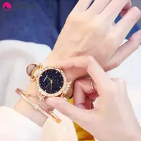 在飛比找蝦皮購物優惠-Ladysasa 女士手錶星空錶盤皮革錶帶石英手錶手錶手鍊套